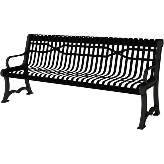 Coated Outdoor Furniture Heavy-Duty Outdoor Bench Thermoplastic Coated, Slatted Steel, Commercial-Grade Garden Bench, Made in America (Portable with Back, 4 Ft, Black)