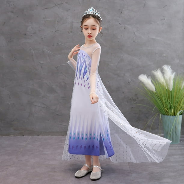 Vestido de princesa Frozen para niñas de primavera, vestido blanco, vestido de actuación para cumpleaños y Halloween