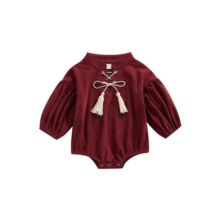 

AMILIEe Newborn Baby Girl Romper Corduroy/Denim Bubble Long Sleeve Fall Spring Short Jumpsuit