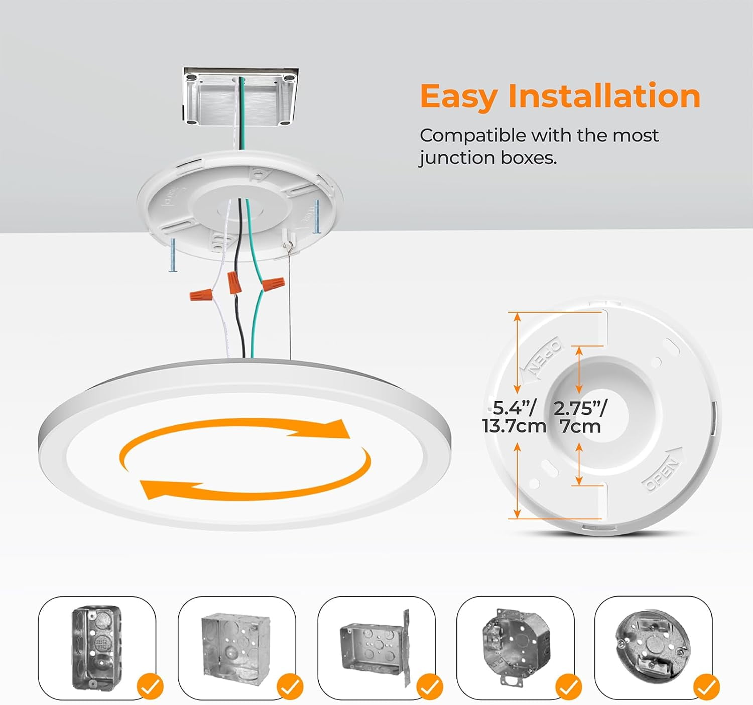 BLNAN 12'' LED Flush Mount Ceiling Light Fixture,24W 2400LM 3000K/4000K/5000K Ultra Thin Round White Lamp for Kitchen Porch Bedroom Hallway Stairwell Basement, Non-dimmable,2PCS