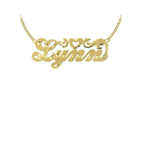 14K Gold Diamond Cut Heart Name Plate Necklace | Style #83