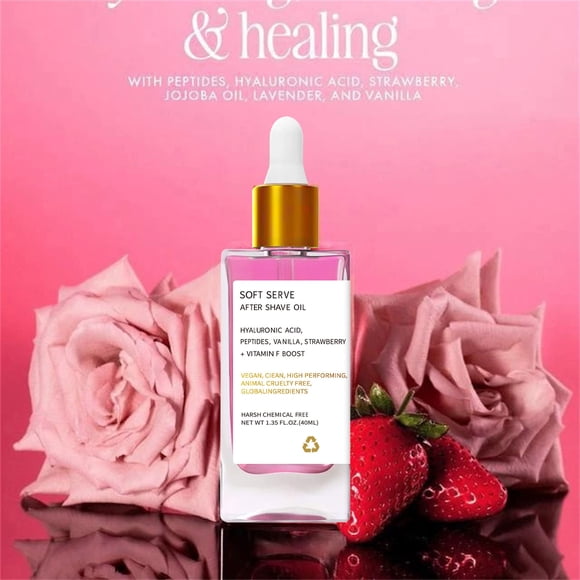 After Shave Perfume Oil - Strawberry & Vanilla Scent, Soft Serve After Shave Oil for Women for Smooth Skin, Natural After Shave Oil for All Skin Types (1PC)