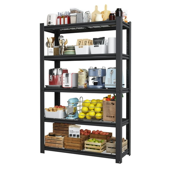 72 Inches H 5-Tier Adjustable Heavy Duty Shelving Metal Mesh Storage Rack 2000 Lbs Loading Capacity - Metal Shelf Organizer for Pantry Garage Kitchen - Black