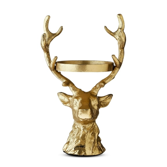 My Texas House Aluminum Casted Stag Head Candle Holder, Gold Plated Finish, 11-inch