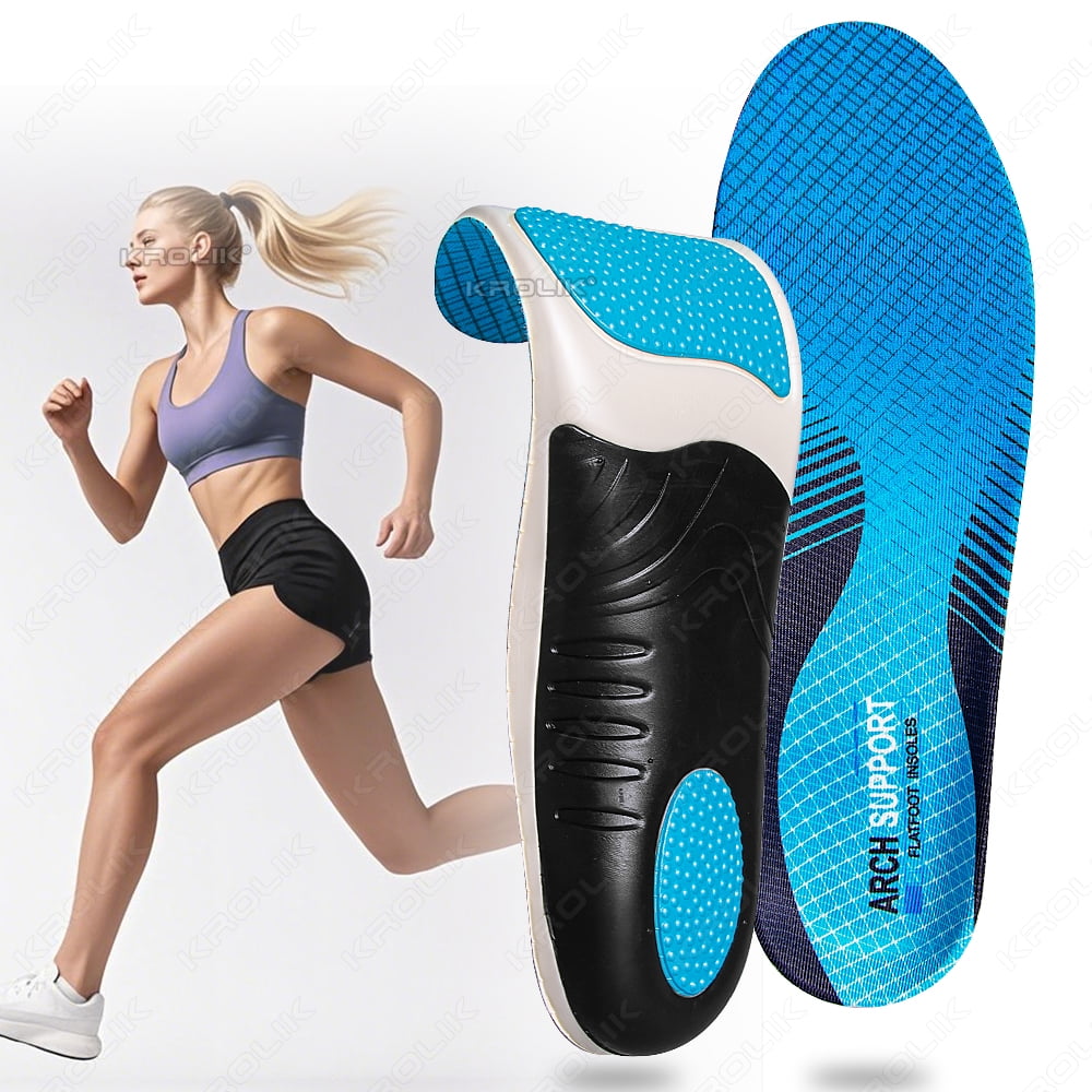 Flat Foot Correction Insoles, U-Shaped Heel Cup EVA Cushioning Arch Support Inserts for Walking Running, 1Pair