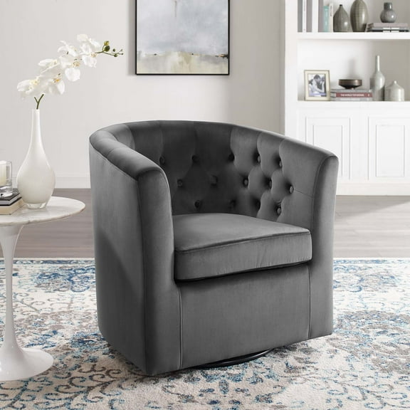 Modway Prospect Tufted Performance Velvet Swivel Armchair in Charcoal