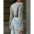 thumbnail image 4 of Women's Spring Crop Tie Front Cardigan Long Sleeve Rib Knit Sweater Top, 4 of 5