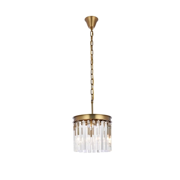 Elegant Lighting Sydney 12" 3-Light Metal/Crystal Pendant in Satin Gold/Clear