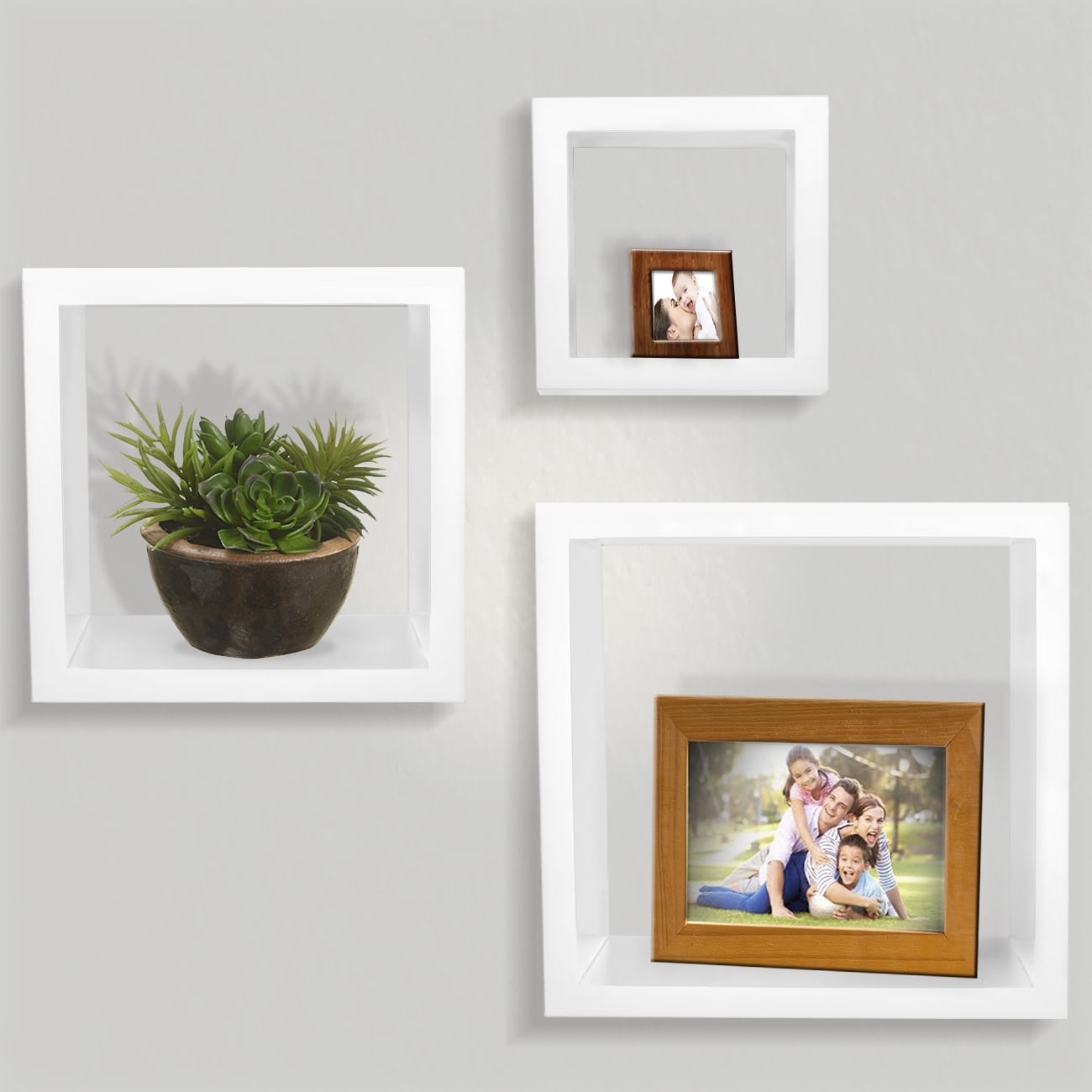 Sorbus 5” x 9” Floating Box Shelves - 3-Tier Faux Wood Floating Shelves (3 Count)