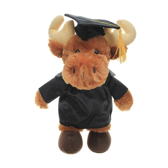 Made by Aliens Moose Plush Stuffed Animal Toys Present Gifts for Graduation Day, Personalized Text, Name or Your School Logo on Gown, Best for Any Grad School Kids 12 Inches