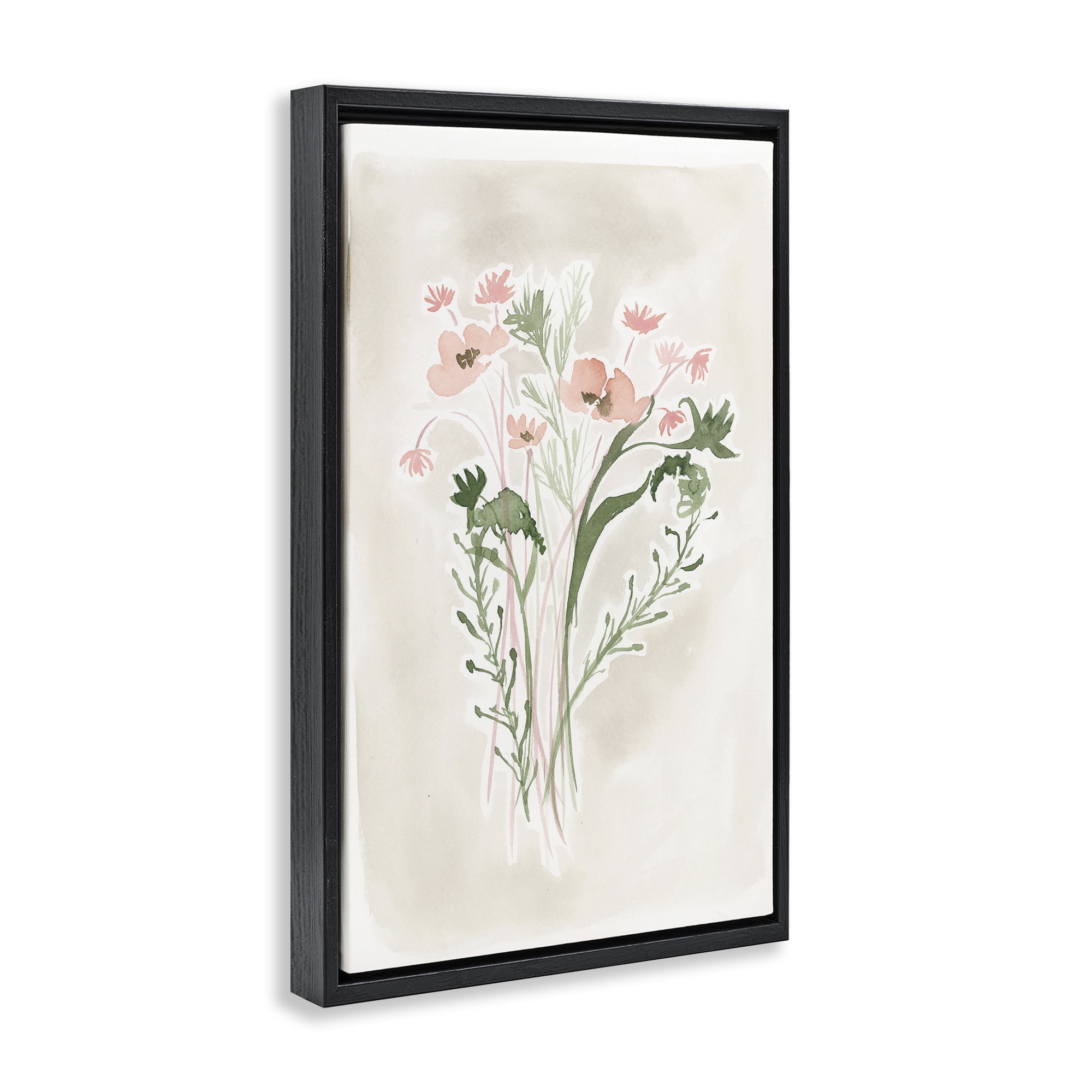 Stupell Industries Soft Organic Florals Botanical & Floral Painting Black Floater Framed Art Print Wall Art, 21 x 31