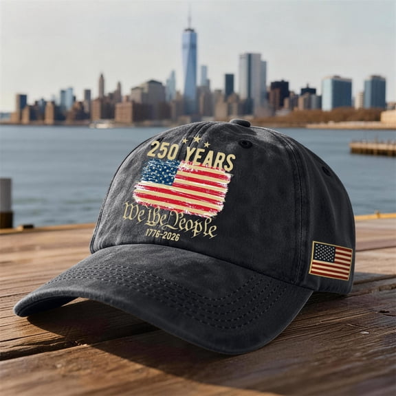 Evdexr 250th USA Anniversary Vintage Washed Denim Cap 1776-2026 We The People Patriotic American Flag Hat Fourth of July USA Cap Black