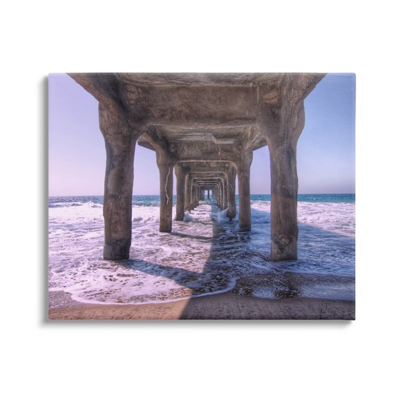 Stupell Industries Waves Under Dock Landscape Photography Gallery Wrapped Canvas Art Print Wall Art, 20 x 16