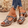 thumbnail image 3 of Rokment Women's Snakeskin Platform Chunky Block High Heels Dress Slip on Sandals for Ladies Trendy Casual Leather Hollow out Slides Heeled Summer Shoes 2026 Silver Size 8, 3 of 6