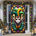 thumbnail image 5 of Stained Glass Masquerade Banner Joker Mask Carnival Display Feather Decor Jewel Embellished Venetian Backdrop for Carnival Party Masquerade Ball Venetian Festival, 5 of 9