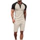 thumbnail image 1 of Pantalones de los Hombres Cintura Elástica, Color Casual Bloqueado, Manga Corta Cuello Redondo Bolsillo Shorts Conjunto, 1 of 9