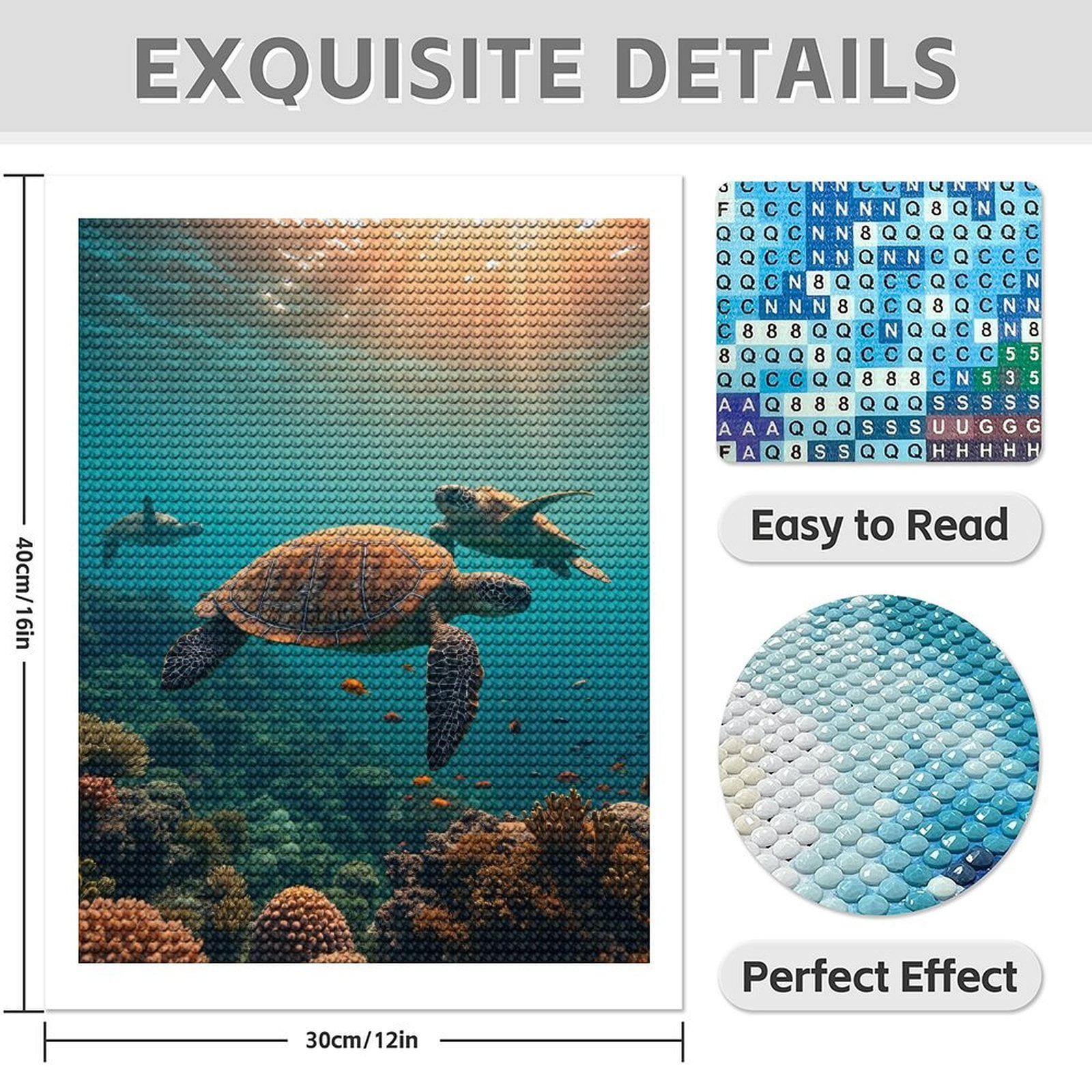 Diamond Art Kit for Adults, Sea Turtles Swimming Coral Reef Sunlight Diamond Painting for Adults Beginners, DIY Diamond Art Painting Kits, 5D Diamond Painting Crafts for Home Decor 12x16 Frameless