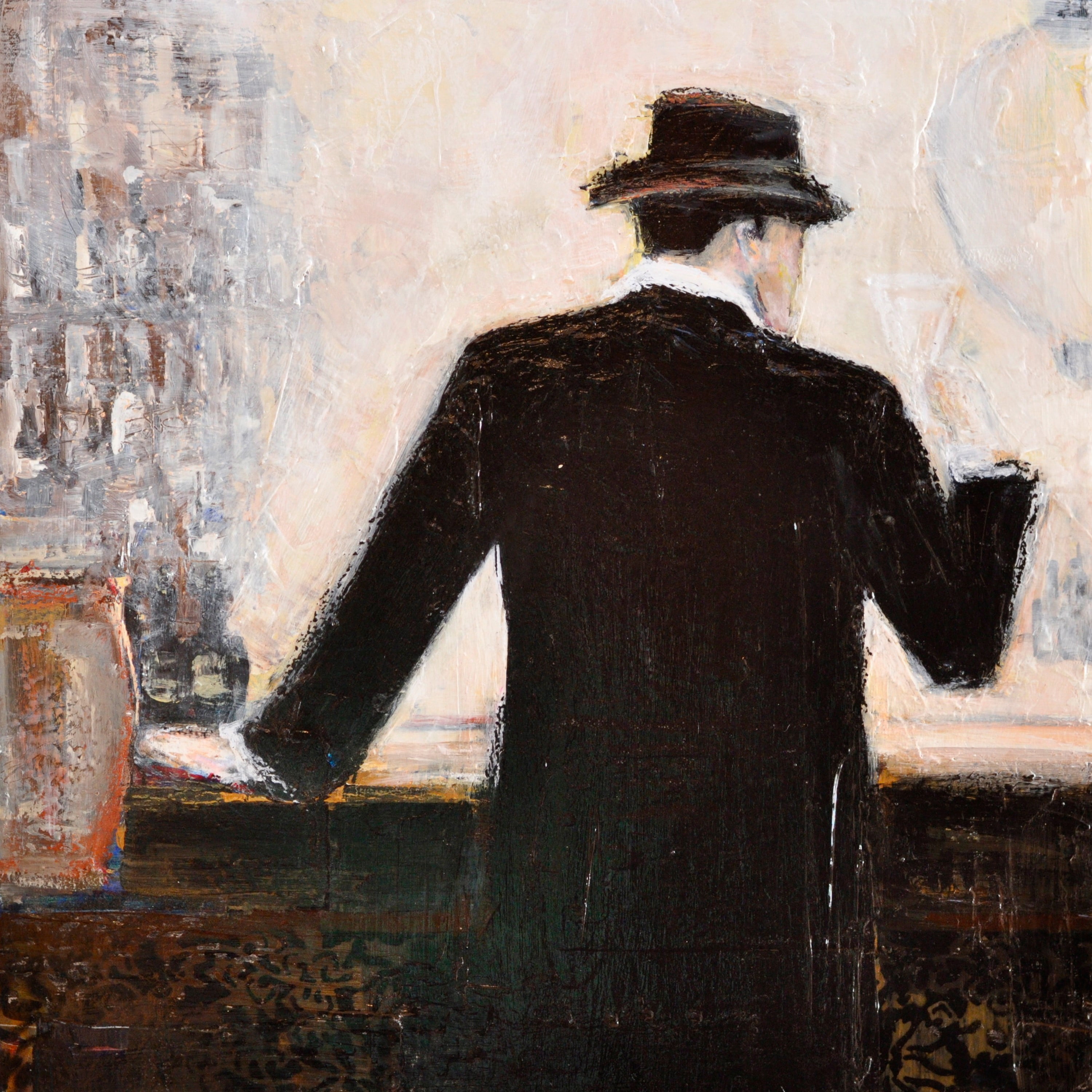 "Bar Scene Man" Painting Print on Wrapped Canvas
