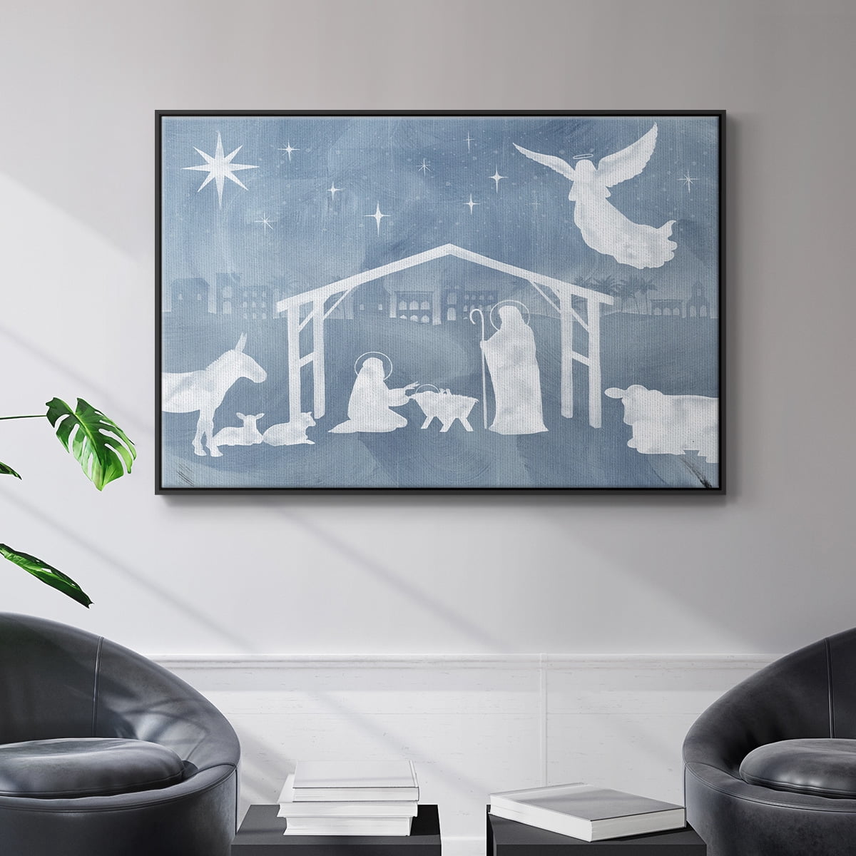 Star of Bethlehem Collection A - Framed Gallery Wrapped Holiday Canvas - 25 x 37 - Black Frame