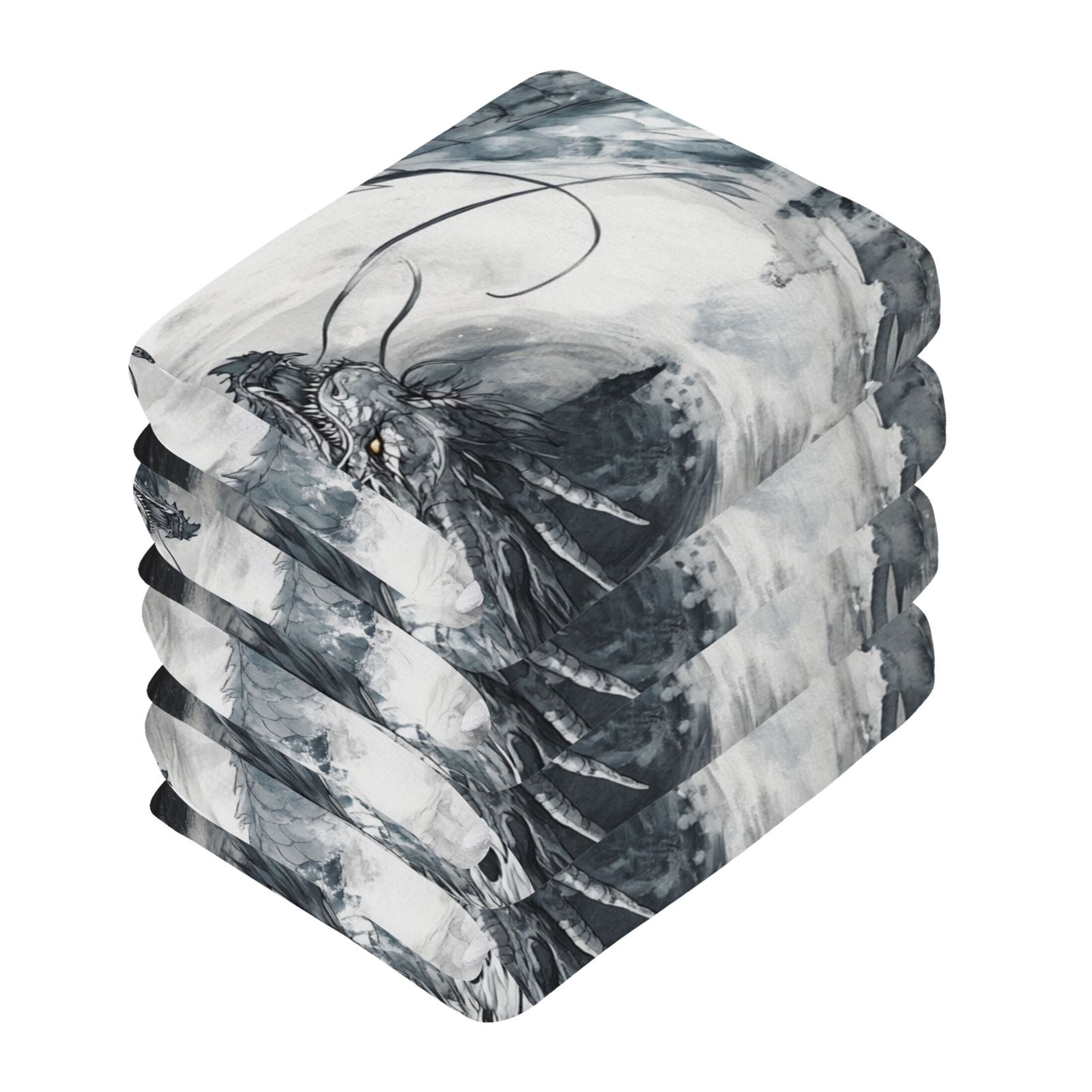 Gray Dragon 100% Cotton Face Towel 12x12in Soft Absorbent Washcloth Durable Printed Hand Towels for Bathroom Travel 6 Pcs