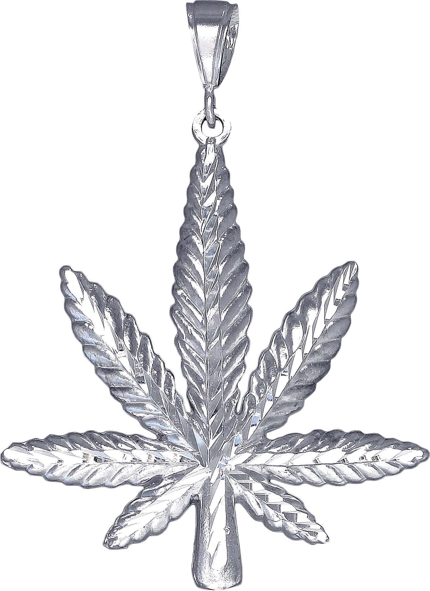 Sterling Silver Cannabis Marijuana Leaf Pendant Necklace Charm with Figaro Chain 