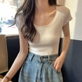 thumbnail image 4 of Women Summer Korean Y2K U Collar T-shirt Sexy Ladies Tee Shirt Femme Solid Tops, 4 of 11