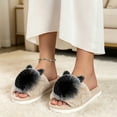 thumbnail image 6 of Knivor Open Toe Fuzzy House Slippers for Women Cute Pom Pom Decor Non Slip Fluffy Indoor Slide Slippers, 6 of 9