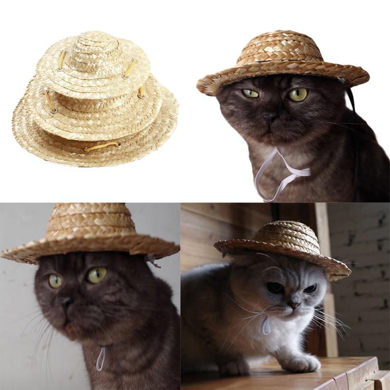 CW_ Novelty Summer Adjustable Pet Dog Outdoor Straw Hat Puppy Small Cat Sunhats 