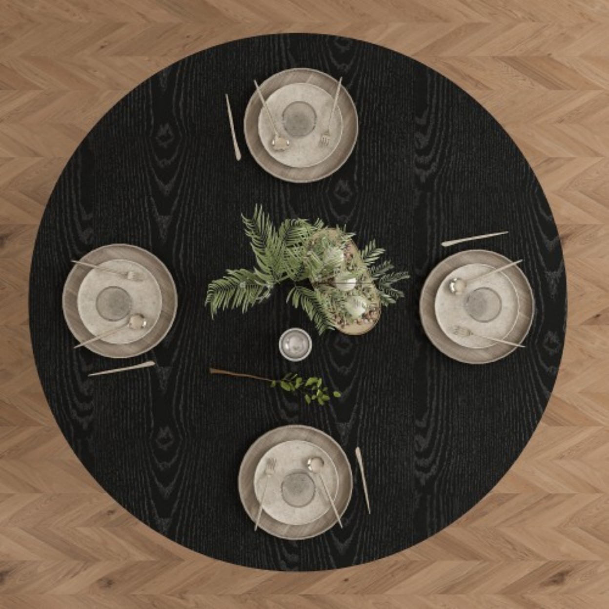 47" Round Dining Table for 4, Modern Farmhouse Kitchen Table with Wood Strip Base, MDF Wood Grain Dining Table for Kitchen, Dining Room & Living Room, Black
