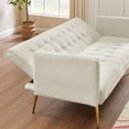 thumbnail image 3 of 70" Velvet Futon Sofa Bed, Loveseat Convertible Sleeper Sofa with Adjustable Backrest, Button Tufted Upholstered 2-Seat Sofa with Metal Legs for Living Room, Guest Room, Office, Beige, 3 of 8