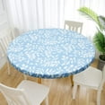 thumbnail image 3 of Jokapy Elastic Edged Vinyl Fitted Tablecloth Waterproof Flannel Backed Round Table Cover, Blue, 110-140cm, 3 of 9
