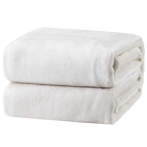 Manta de forro polar, tamaño doble, 150 x 200 cm, color blanco, 300 g/m²