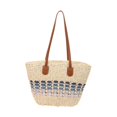 thumbnail image 2 of Bolso de playa ligero para mujer, bolso de mano tejido a la moda para desplazamientos al aire libre. Azul beige, 2 of 9