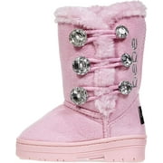 bebe Toddler Girls Winter Boots with Rhinestones Buttons Slip-On Mid-Calf Fashion Shoes