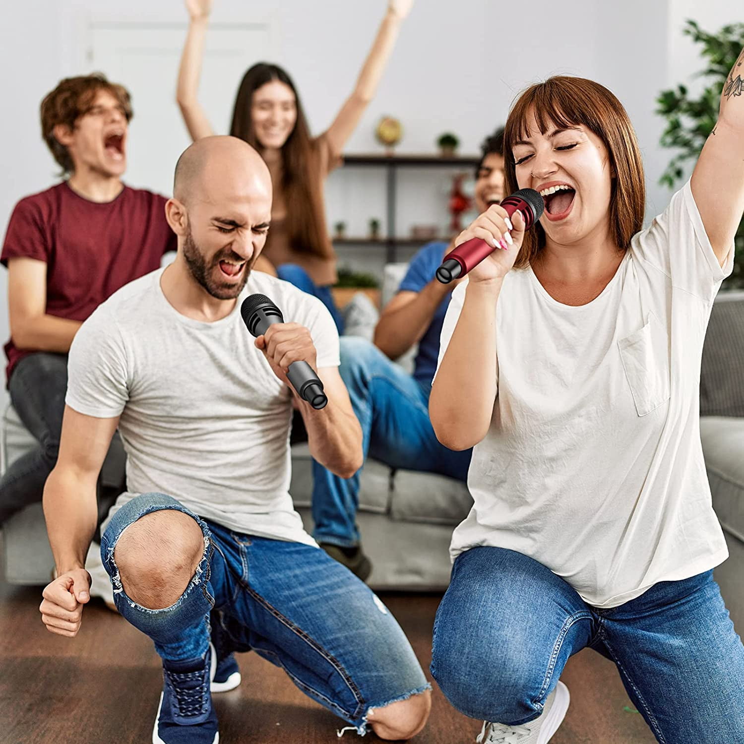 TONOR Wireless Microphones, UHF Dual Karaoke Microphone System, Microfonos Inalambricos TW320 Red