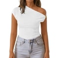 thumbnail image 4 of Tsesme Women’s Tops Summer off the Shoulder Crop Tops Ribbed Going out Fitting T-Shirts Fashion Summer Tee, 4 of 9
