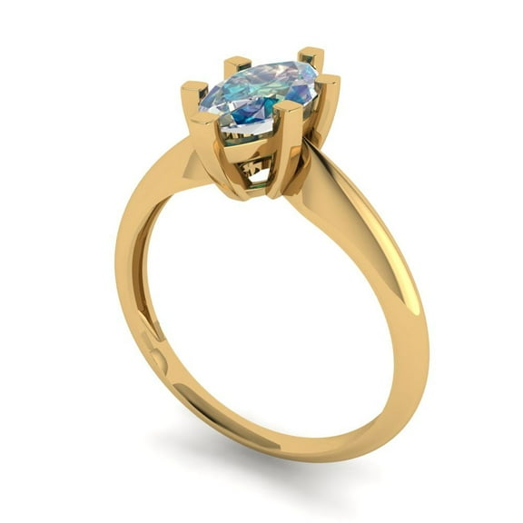 1 ct Marquise Cut Blue Moissanite Solitaire Engagement Ring for Women in 18K Yellow Gold