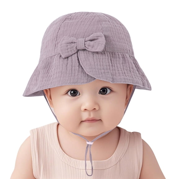 Xfvqtps Baby Summer Sun Hat Infant Toddler Boys Girls Bucket Hat Adjustable Strap Bow Wide Brim Beach Breathable Sun Protection Hat