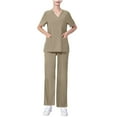 thumbnail image 2 of Ndbuld Scrub Set for Women V-Neck Scrub Top & Jogger Pants Women's Short Sleeved Solid Color Pocket Protective Suit Set Short Sleeved-neck Top/shirt Set Savings Up to 30% off,Brown,L, 2 of 5