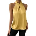 thumbnail image 3 of CFLVAEK Satin Tank Tops for Women Dressy Casual Halter Neck Shirts Loose Fit Sleeveless Office Business Shirts Solid Color Summer Tank Top Yellow L, 3 of 8