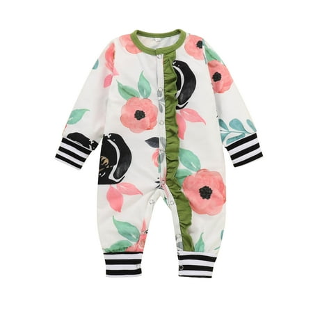 

Honeeladyy Infant Baby Boys Girls Long Sleeve Cartoon Floral Romper Jumpsuit White