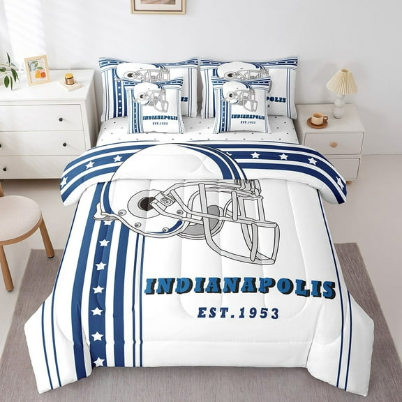 Erosebridal 7 Pieces Football Sports Bedding Bed in a Bag American Football City Comforter Set with Sheets, Football Teams 3D Helmet Comforter Home Decor Twin Size (Indianapolis)