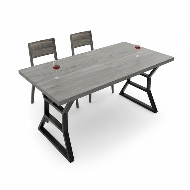 Industrial Rectangular Dining Table for 6 – Mark-Resistant Wooden Tabletop – Sturdy Metal Legs – Modern Farmhouse Style – Perfect for Dining Room, Kitchen, Living Room – Black Iron + Gray