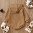 thumbnail image 5 of Otqutp Round Neck Sweatshirt for Toddler Boys Girls Long Sleeve Solid Hooded Pullover Romper Sweatshirt Bodysuits Fall Winter Clothes (Brown,18-24 Months), 5 of 6