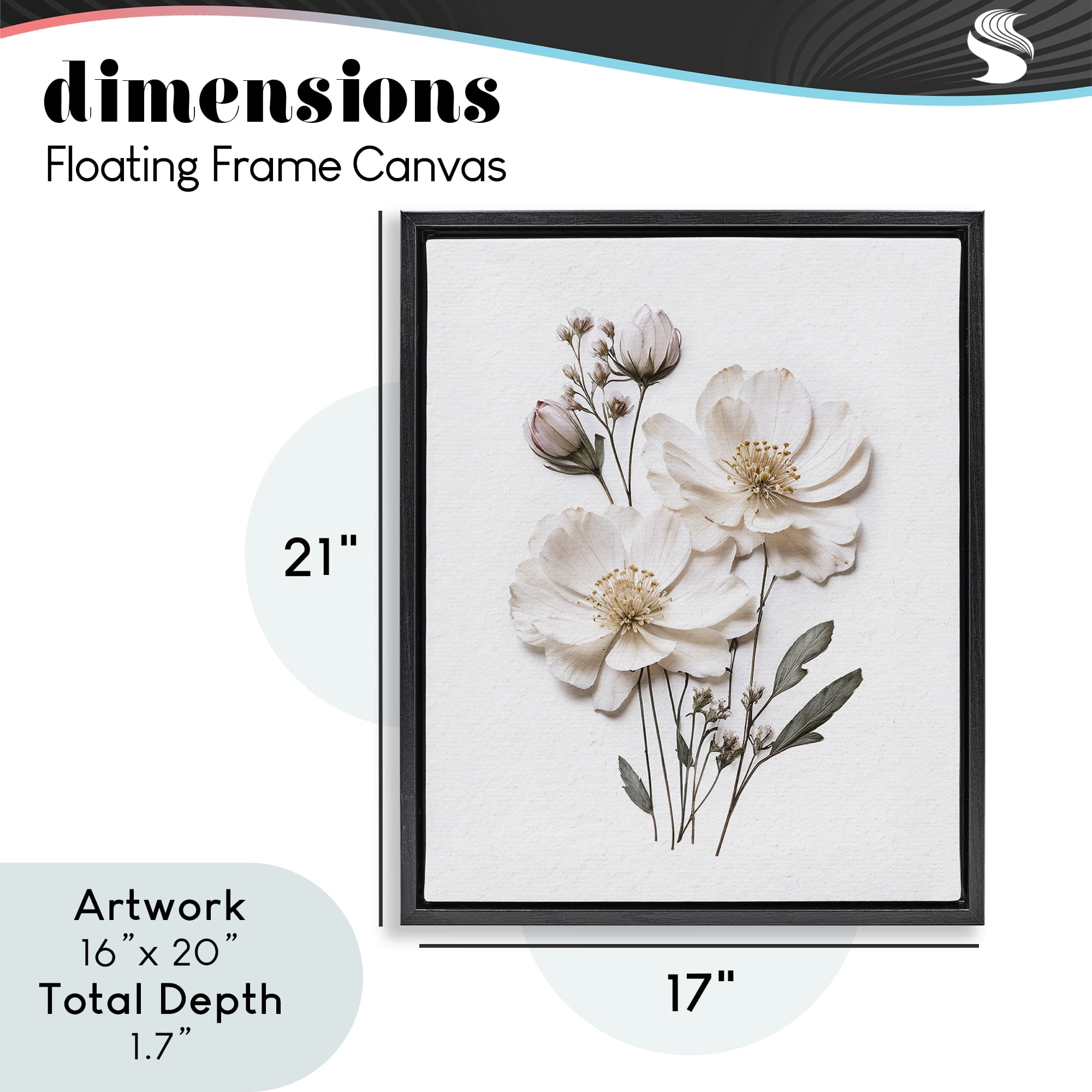 Elegant Pressed Flowers Black Framed Floater Canvas Wall Art, design by Lettered and Lined