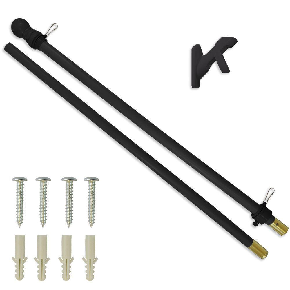 5ft 2-Section Black Wood Grain Wooden Flag Pole With Ball Top & Bracket Kit