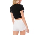 thumbnail image 5 of MixMatchy Women's Scoop Neck Button Down Ribbed Short Sleeve Crop Top & Cardigan, 5 of 6