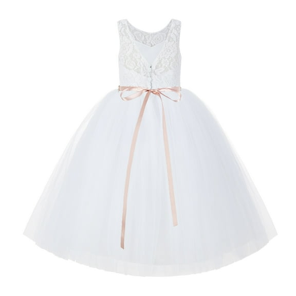 Ekidsbridal White V-Back Lace Tulle Tutu Flower Girl Dresses Christening Princess Pageant Wedding 212R2 4
