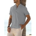 thumbnail image 4 of Camisas de lino para hombre, de manga corta, informales, de algodón, con botones, estilo henley, para playa, de verano, corte regular, 4 of 5