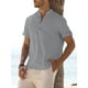 thumbnail image 4 of Camisas de lino para hombre, de manga corta, informales, de algodón, con botones, estilo henley, para playa, de verano, corte regular, 4 of 5